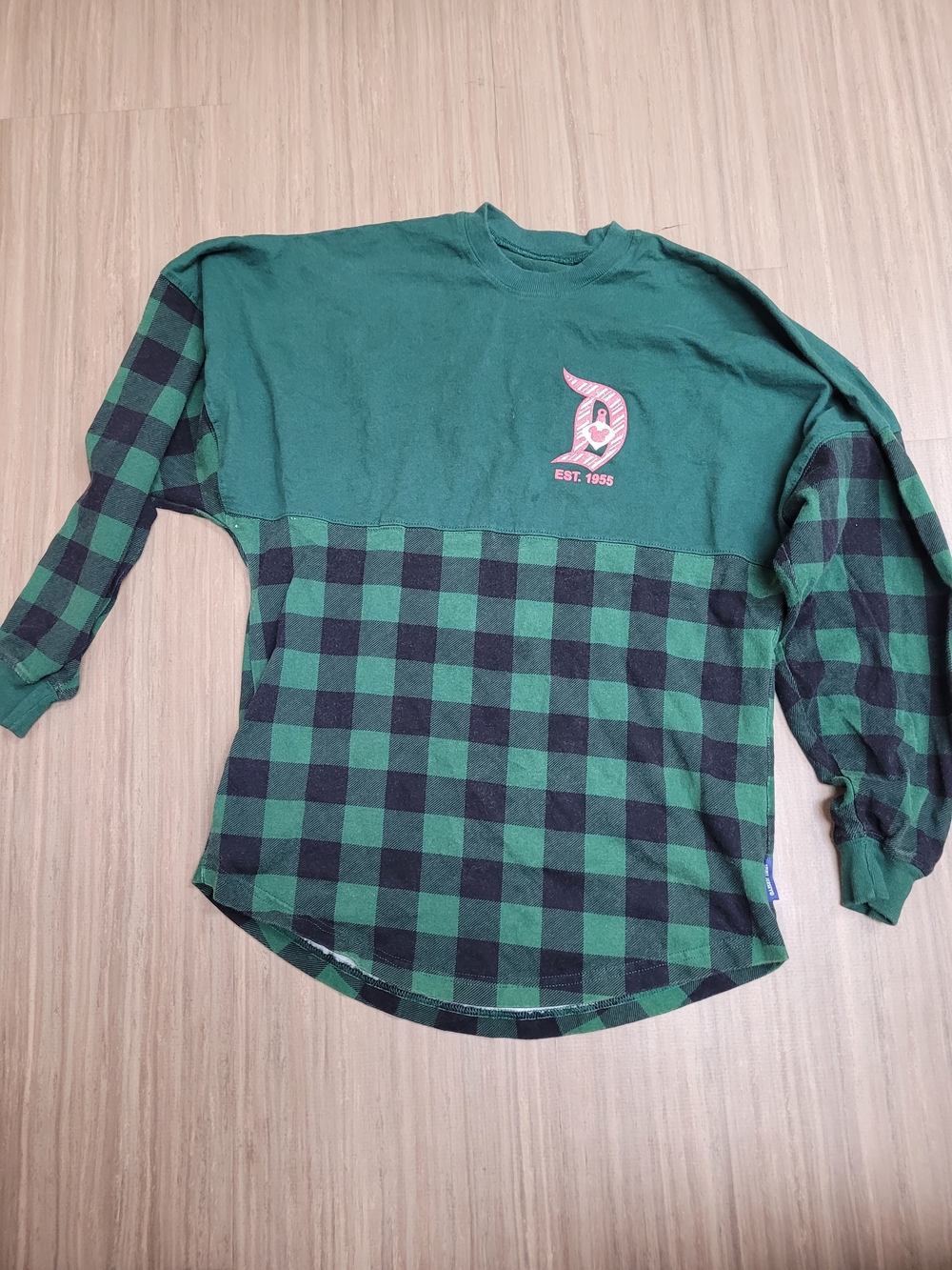 Disneyland Spirit Jersey Holiday Candy Cane Swirl Green Buffalo Plaid Adult XS